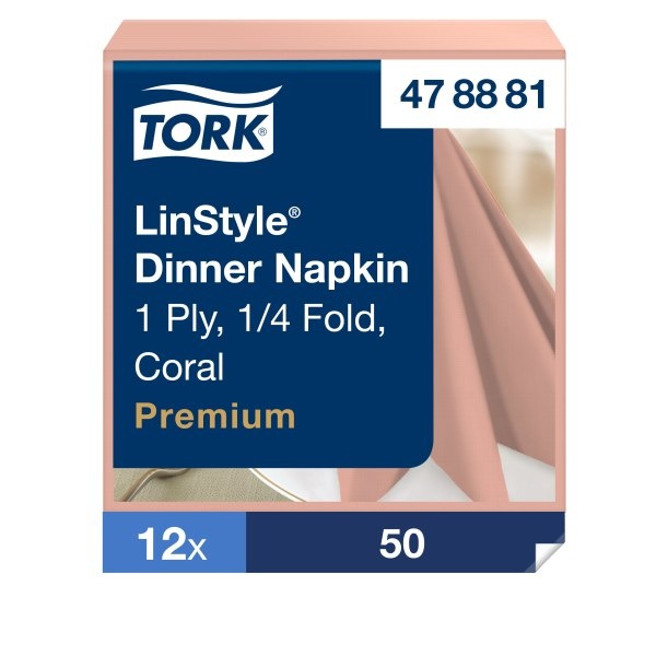 Stalo servetelės Tork Premium LinStyle, 39x39cm, koralų spalvos, 1sl.