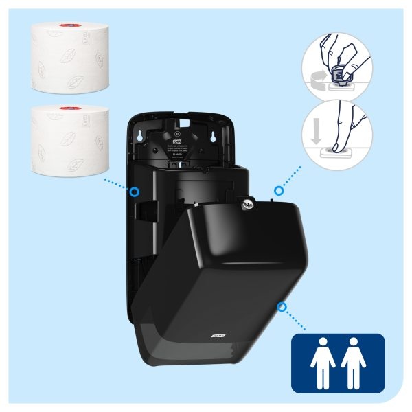 Automatiškai keičiamų tualetinio popieriaus rulonų dozatorius Tork Elevation T6, juodas