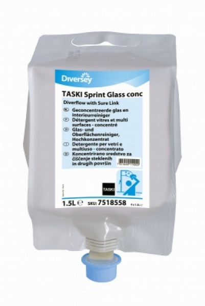 Stiklų ir vandeniui atsparių paviršių valiklis Taski Sprint Glass conc, 1,5l
