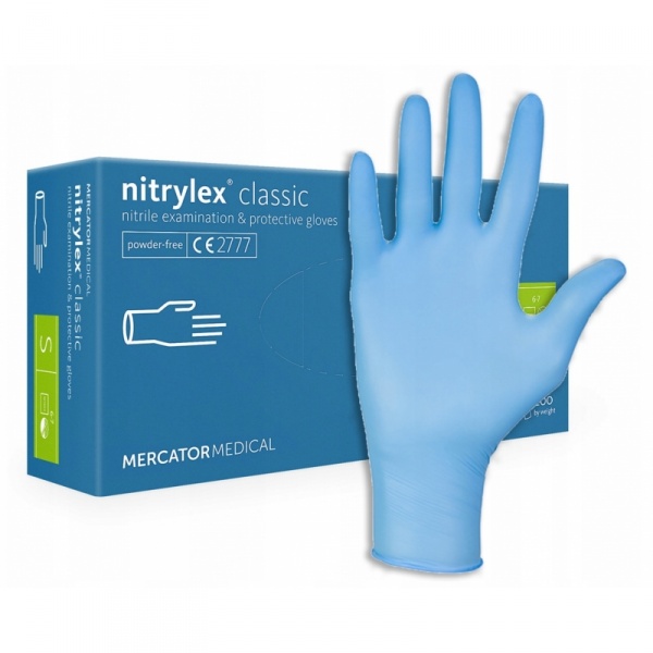 Vienkartinės nitrilo pirštinės be pudros Nitrylex Classic, mėlynos, S dydis, 100vnt
