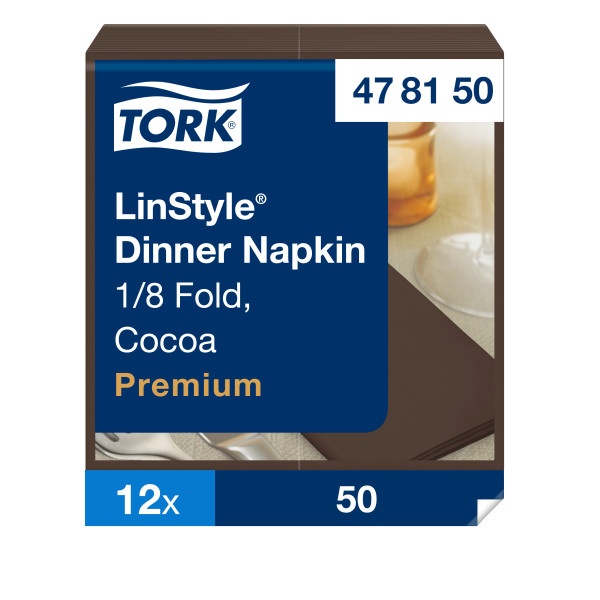 Stalo servetelės Tork Premium LinStyle, 39x39cm, sulankstymas 1/8, kakavos spalvos, 1sl.