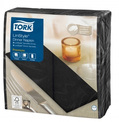 Stalo servetelės Tork Premium LinStyle, 39x39cm, sulankstymas 1/8, juodos, spalvos, 1sl.