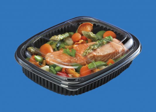 Daugkartinio naudojimo indeliai maisto išsinešimui 1 sk., 1250 ml  (COVCOOK1250TP), PP, juodi,18,9x25,5cm, tinka mikrobangų kr.,  40 vnt.